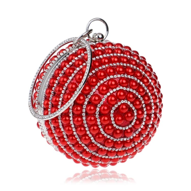 Ball Shape Women Fashion Banquet Party Pearl Handbag(Red)