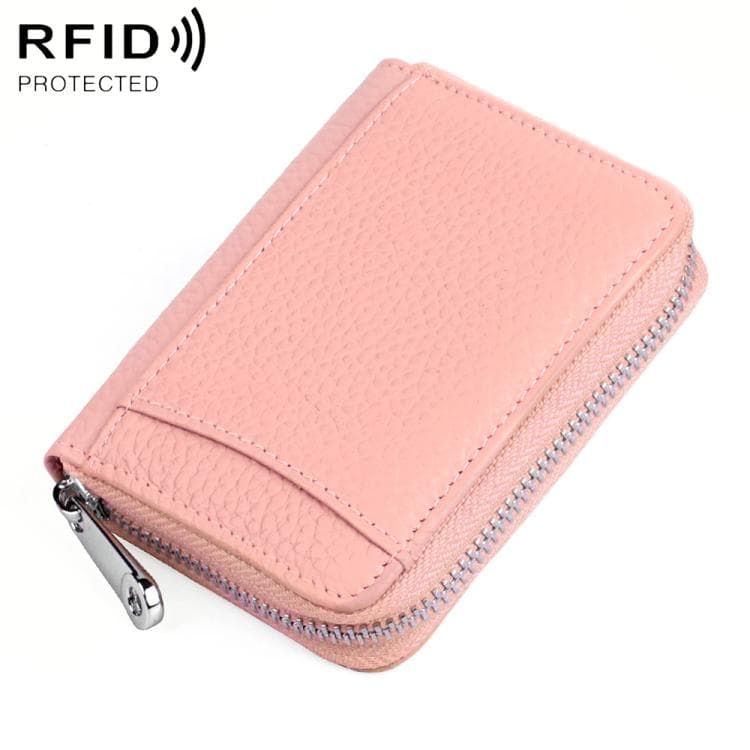 KB301 RFID Anti-theft Genuine Leather Zipper Card Bag(Pink)
