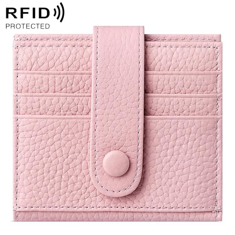 KB90 Genuine Leather RFID Multi-Card Buckle Card Bag(Pink)