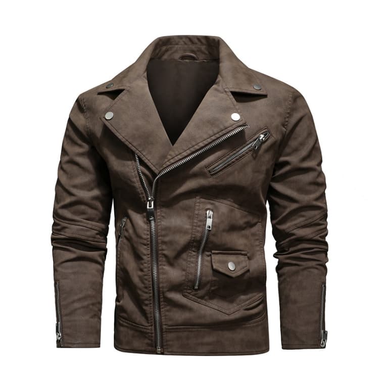 Men Fashion PU Lapel Leather Jacket - Miniatura 2