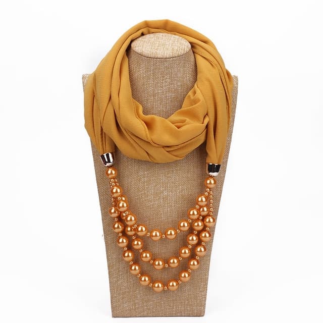 Sciarpa in stile nazionale con collana di perle finte (albicocca)