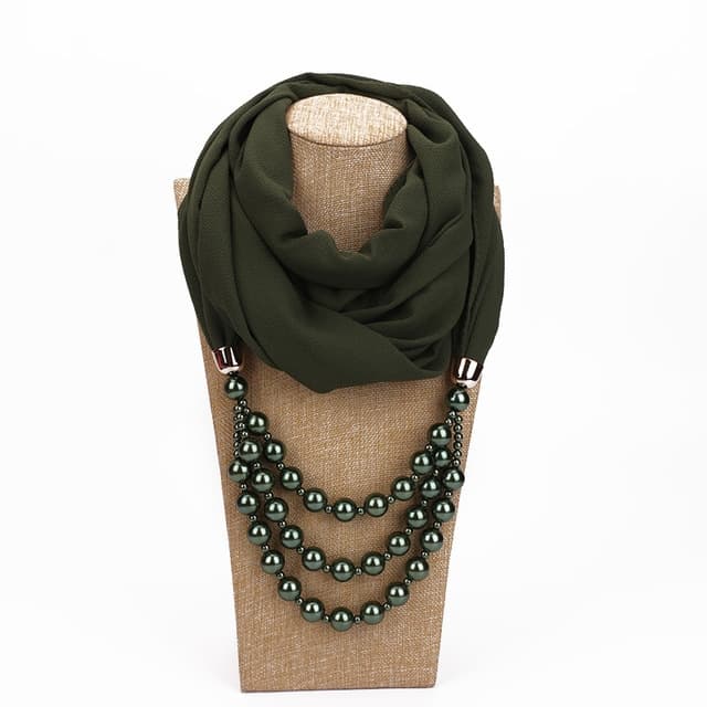 Sciarpa in stile nazionale con collana di perle finte (verde militare)