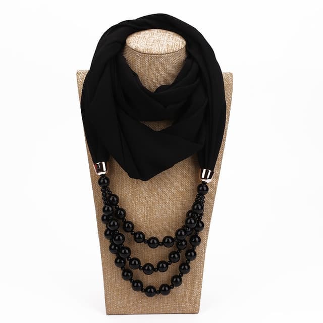 Sciarpa in stile nazionale con collana di perle finte (Nero)