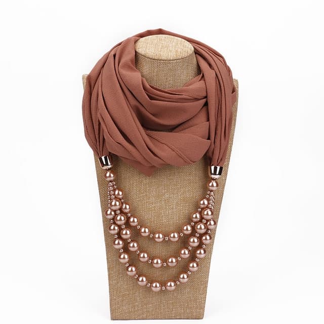 Sciarpa in stile nazionale con collana di perle finte (Champagne)