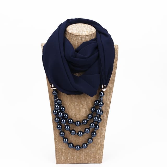 Sciarpa in stile nazionale con collana di perle finte (Blu navy)