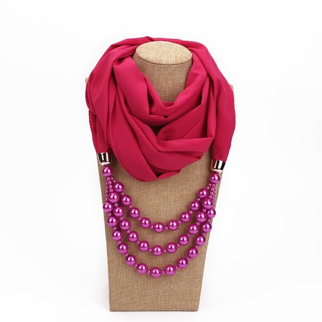 Sciarpa in stile nazionale con collana di perle finto (Rosso rosa)