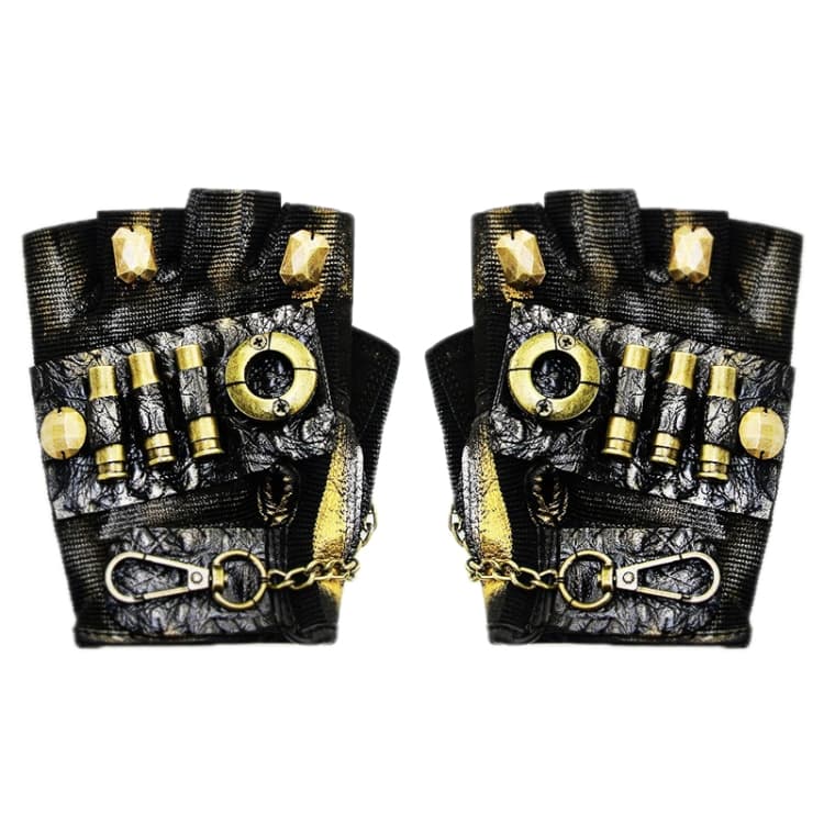 Punk Biker Half Finger Gloves Halloween Accessories(S)