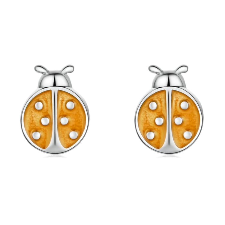 S925 Sterling Silver Orange Ladybug Ear Studs Women Earrings