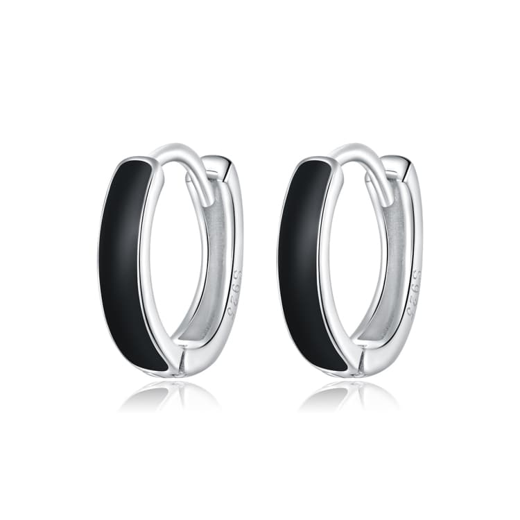 S925 Sterling Silver Simple Black White Ear Studs Women Earrings