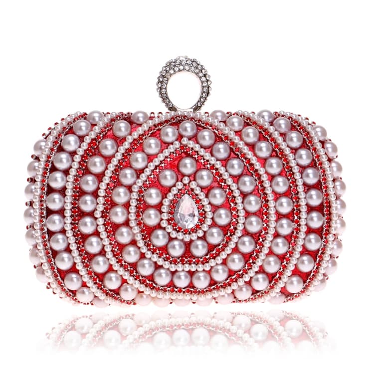Women Fashion Banquet Party Pearl Handbag(Red)