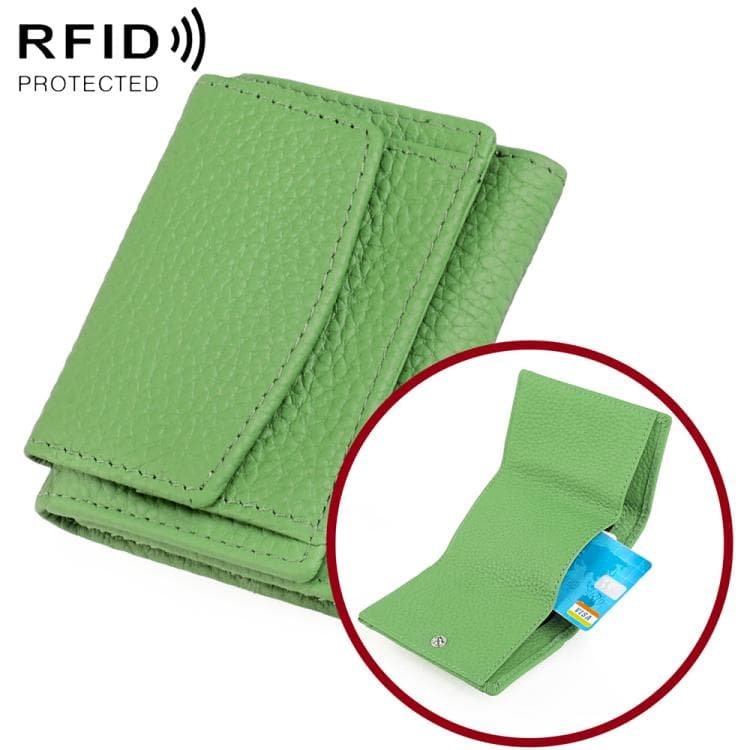 Women RFID Short Genuine Leather Wallet(Avocado Green)