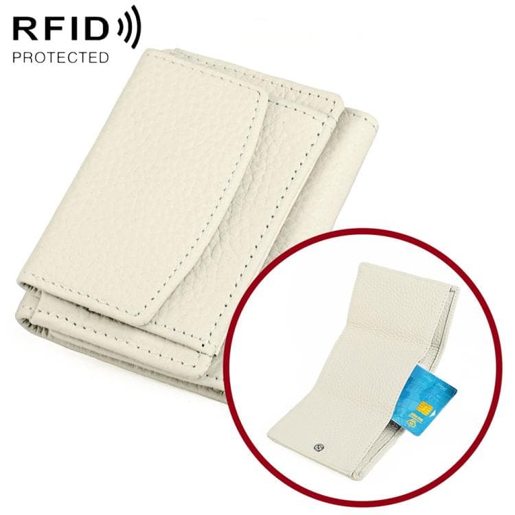 Women RFID Short Genuine Leather Wallet(Beige)
