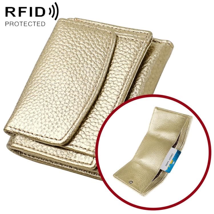 Women RFID Short Genuine Leather Wallet(Gold)