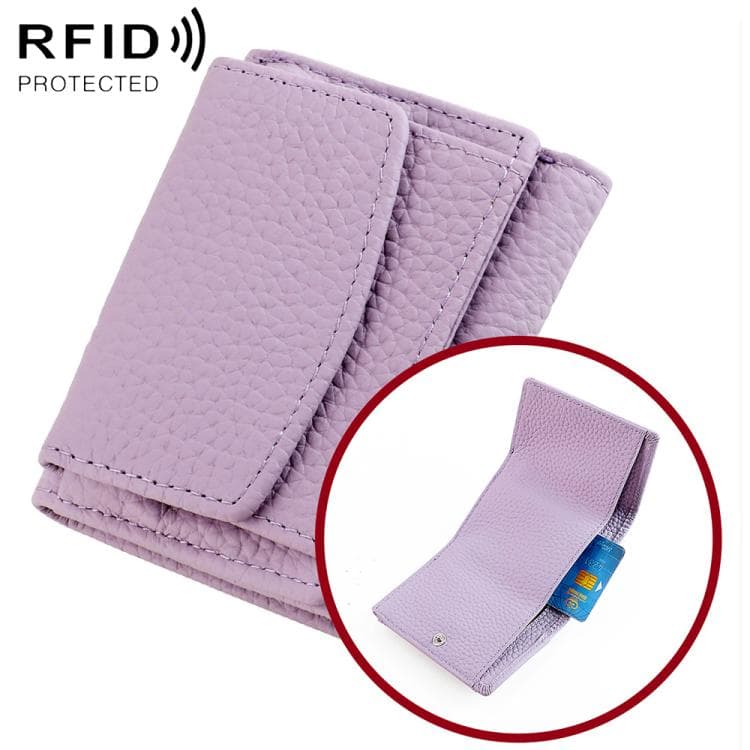 Women RFID Short Genuine Leather Wallet(Lavender)