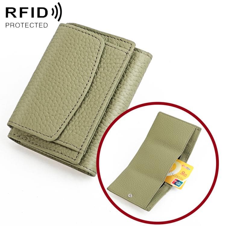 Women RFID Short Genuine Leather Wallet(Matcha Green)