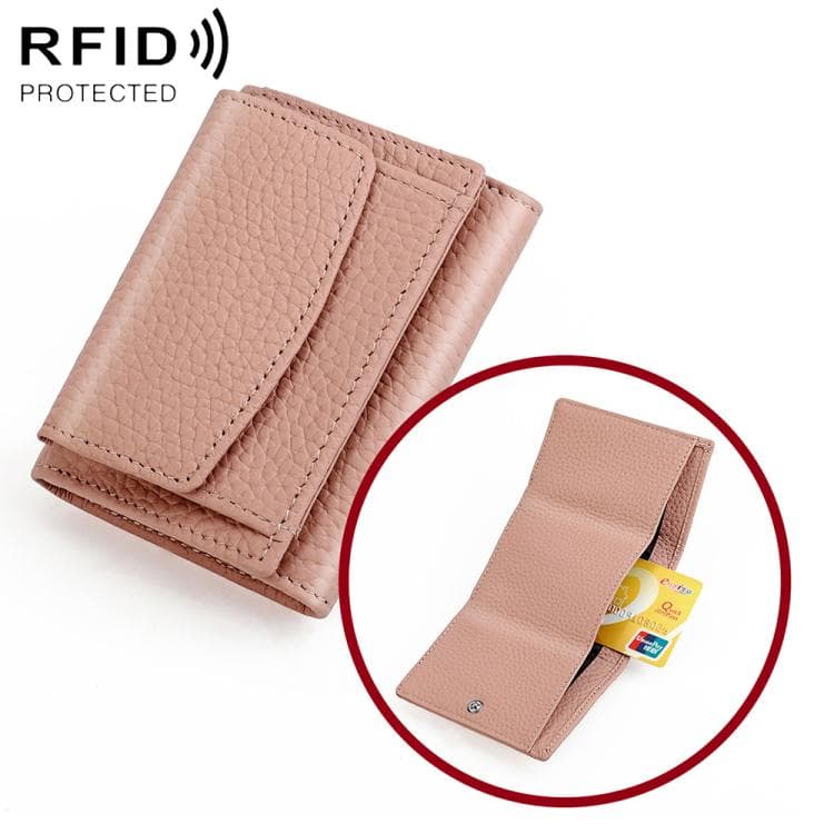 Women RFID Short Genuine Leather Wallet(Pink)