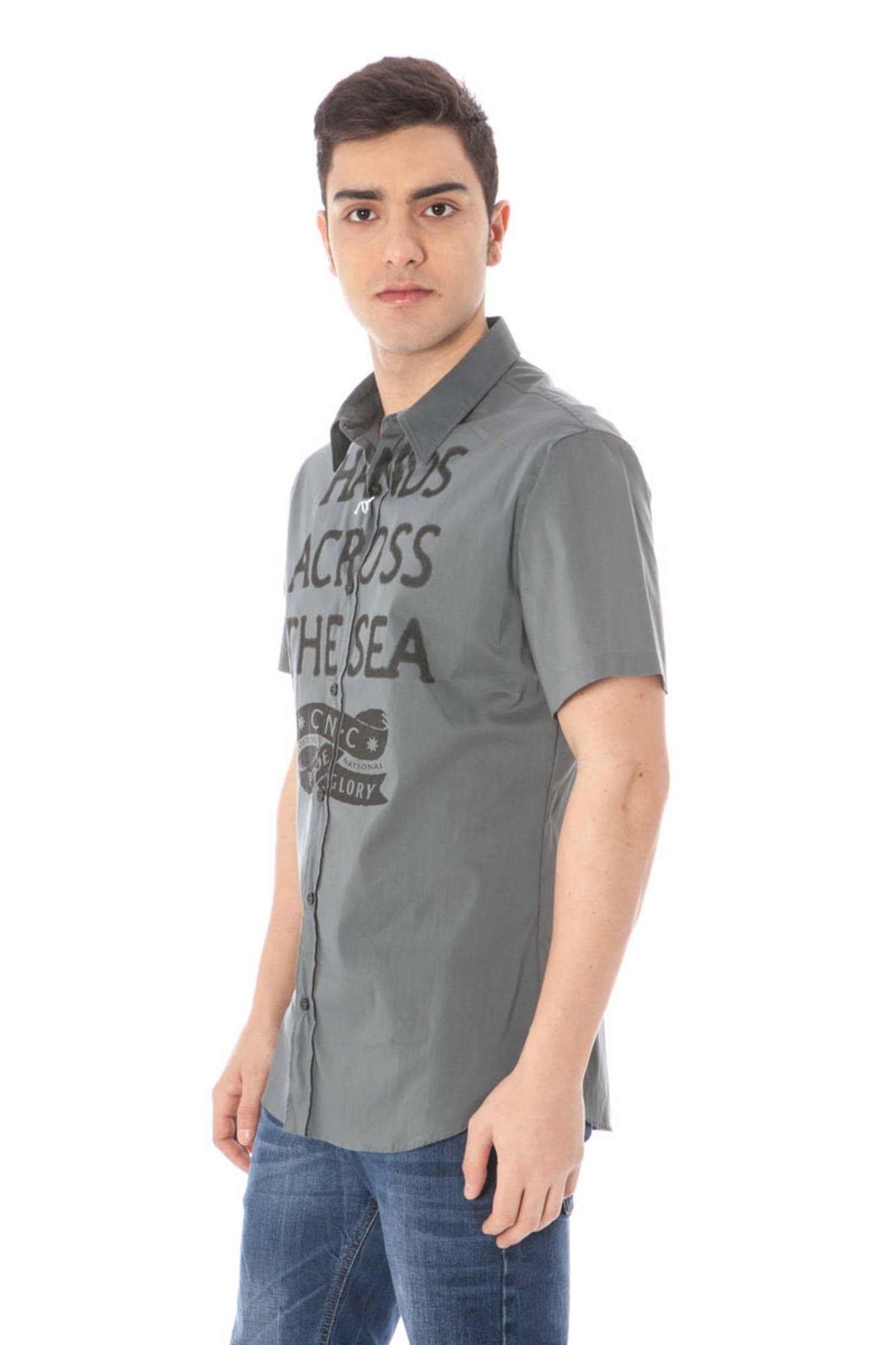 COSTUME NATIONAL CAMICIA MANICHE CORTE UOMO GRIGIO - Miniatura 3