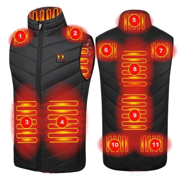 11 Area Double Control Black USB Electric Heating Undershirt Intelligent Warm Vest(L)