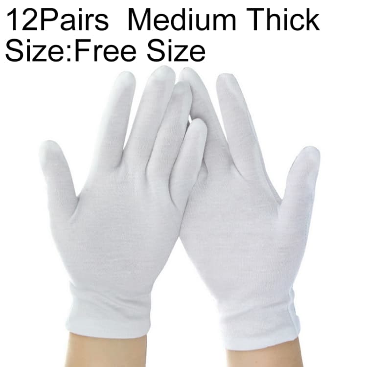 12 Pairs Pure Cotton Working Gloves, Medium Thick Size:Free Size