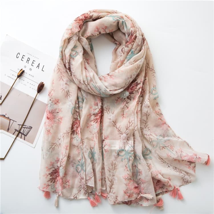 Sciarpa in cotone e lino Donna 180 x 85 cm, retrò, con stampa bohemien, scialle in seta SL1903-006