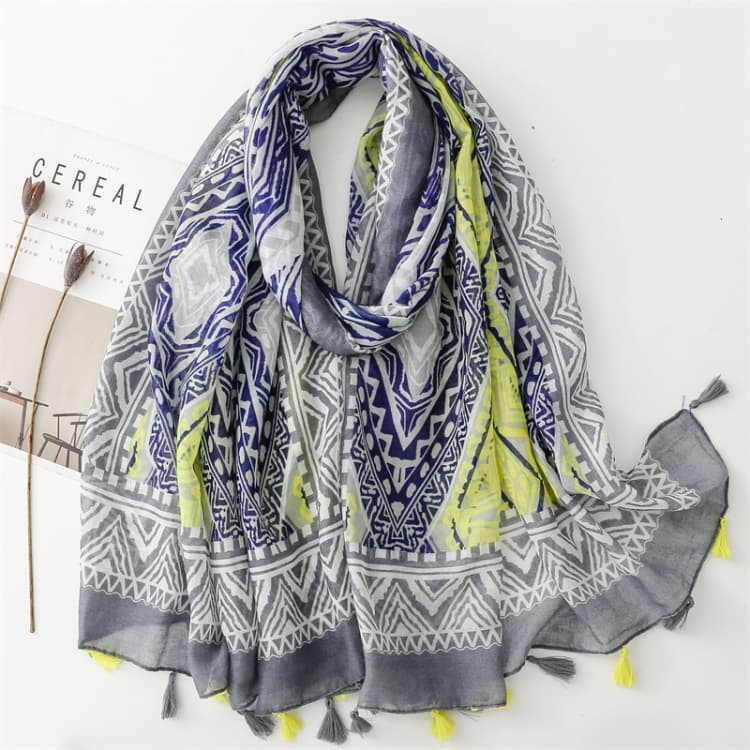 Sciarpa in cotone e lino da donna 180 x 85 cm, retrò, con stampa bohemien, placcata in seta, SL2310-017