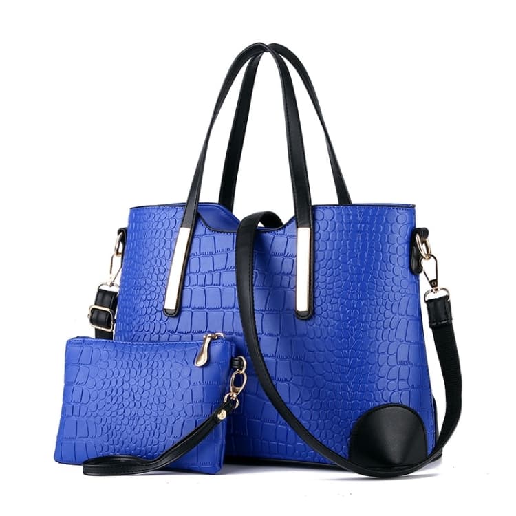 2 in 1 Vintage Messenger Bags Shoulder Handbag Women Crocodile Pattern Composite Bag Leather Wallet( Blue)