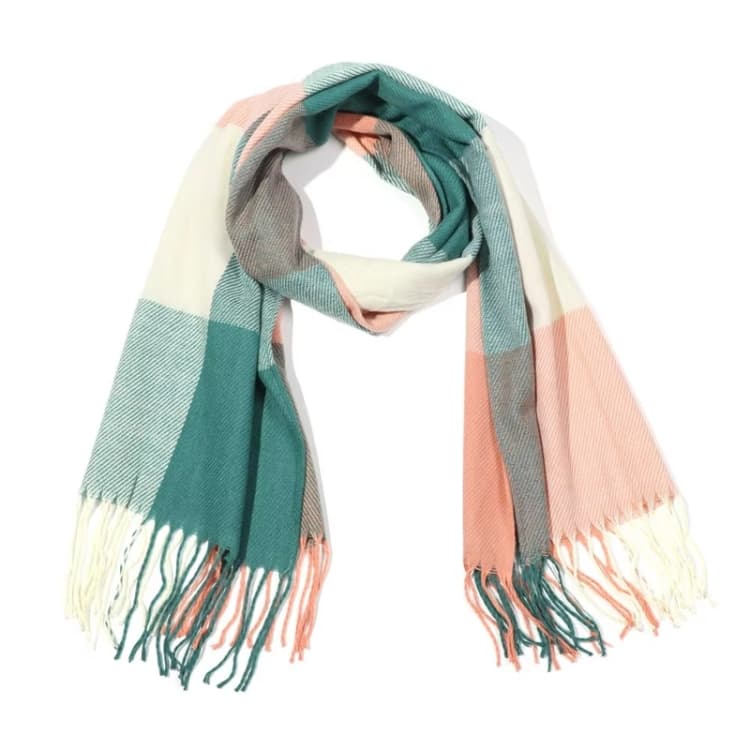 Sciarpa in finto cashmere a quadri invernale 200 cm per donna, morbida e calda, reversibile lunga, scialle (Rosa Verde)