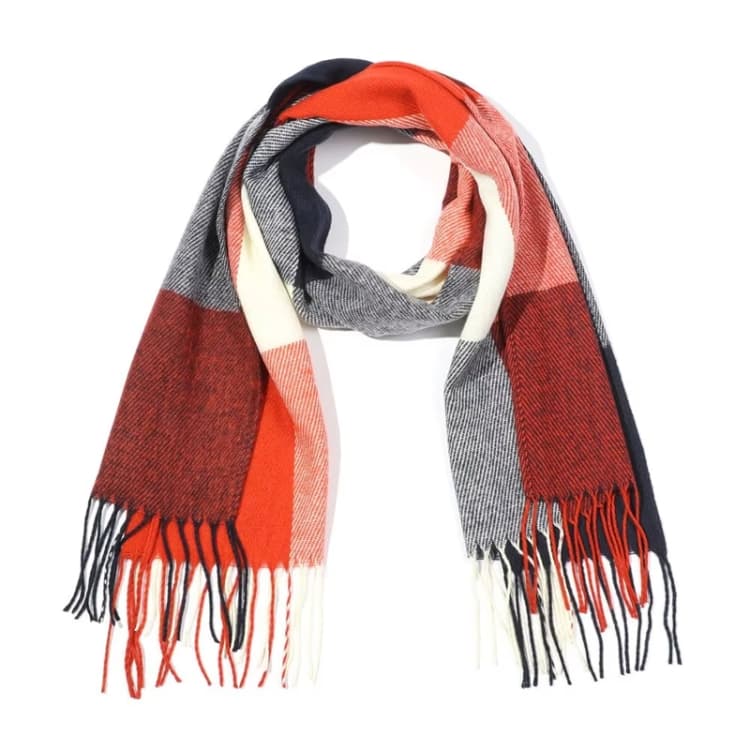 Sciarpa in finto cashmere a quadri invernale 200 cm per donna, morbida e calda, reversibile lunga (Rosso Blu)