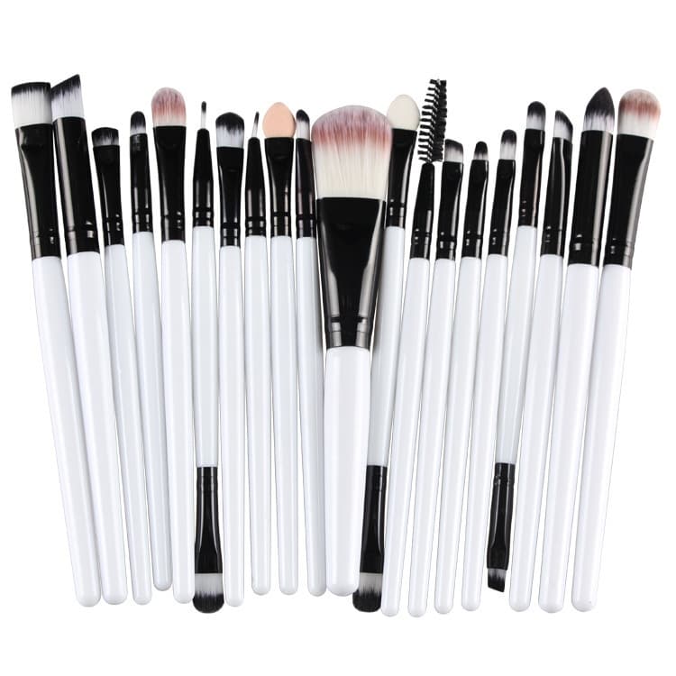 Set di 20 pezzi di pennelli per trucco con manico in legno, strumenti di bellezza (nero+bianco)