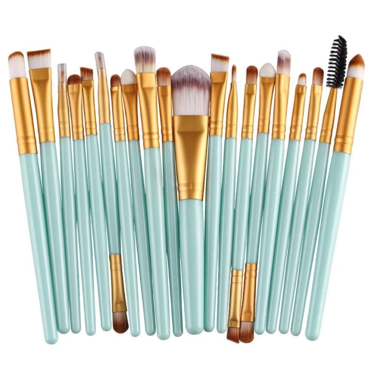 Set di 20 pennelli per trucco con manico in legno, strumenti di bellezza (oro+verde)