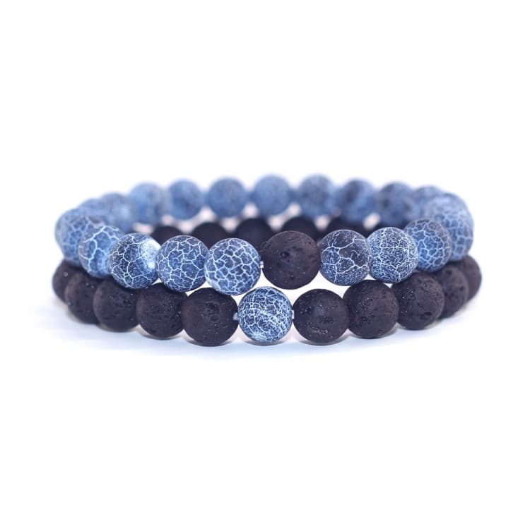 Set da 2 pezzi Gioielli per Coppie Bracciale Classico Distanza con Perline di Lava Nera