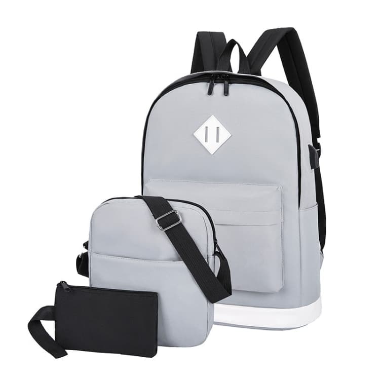 3 in 1 College Style Casual Backpack Student USB Charging Backpack(Light Grey)