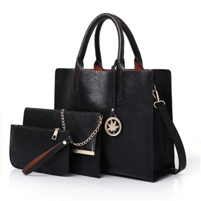 3 in 1 Leather Women Large Tote Bags Shoulder Bag Messenger Bag Purse(Black)