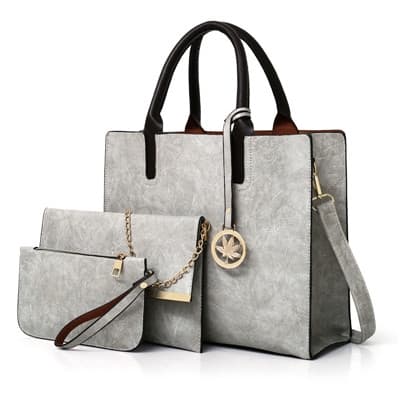 3 in 1 Leather Women Large Tote Bags Shoulder Bag Messenger Bag Purse(Grey)