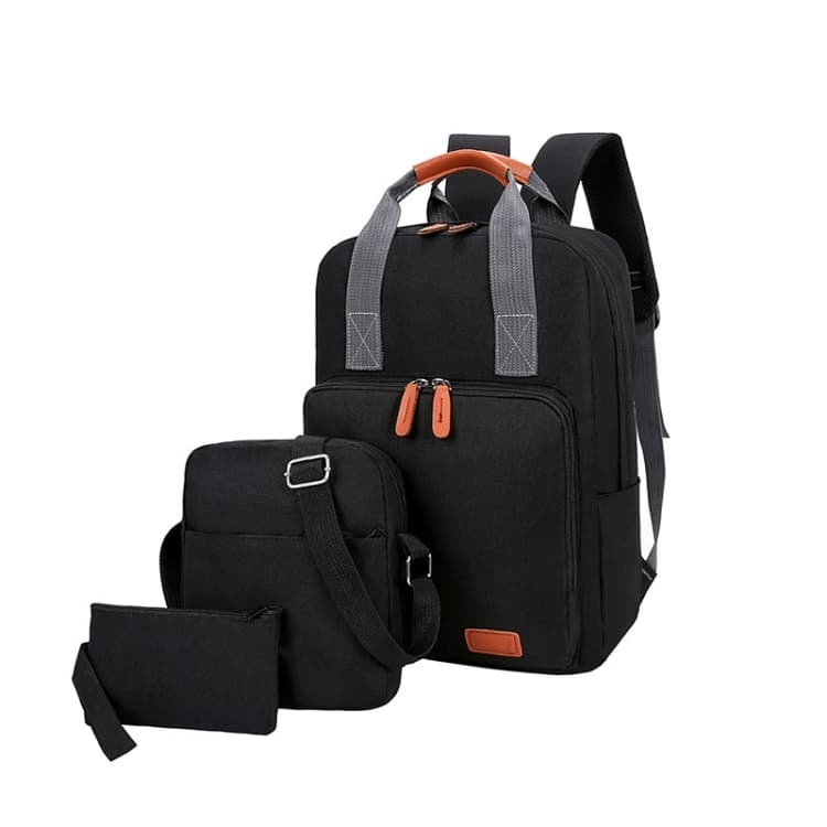 3 In 1 Travel Backpack Student School Bag USB Computer Backpack(Black)