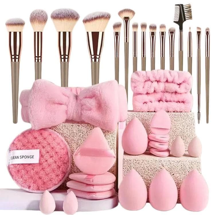 Set da 35 pezzi di spugnette struccanti per il viso, set di strumenti per il trucco, colore: rosa