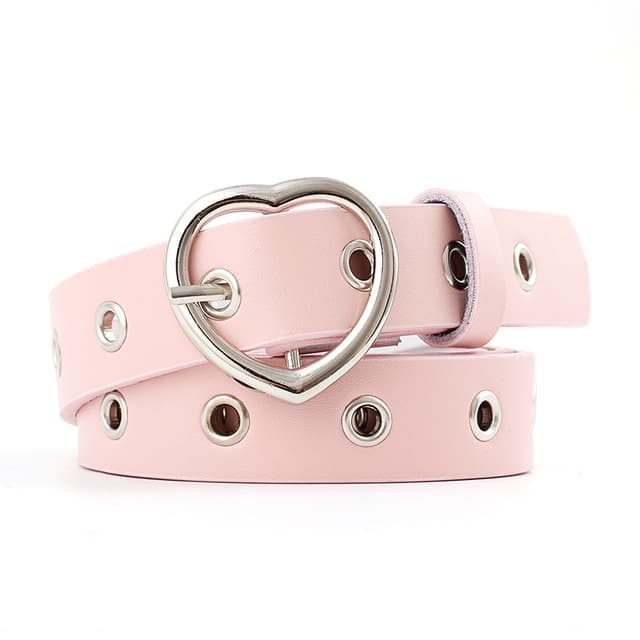 3PCS Narrow Thin Leather Silver Metal Heart Buckle Belts for Women, Belt Length:105cm(Pink)