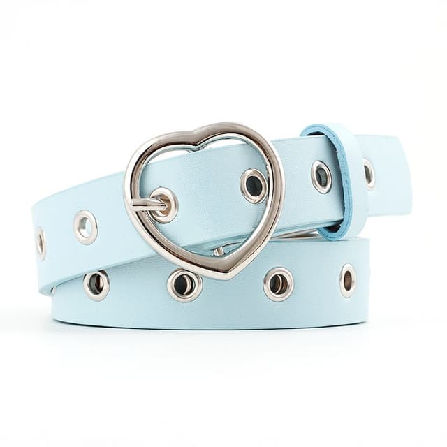 3PCS Narrow Thin Leather Silver Metal Heart Buckle Belts for Women, Belt Length:105cm(Sky Blue)
