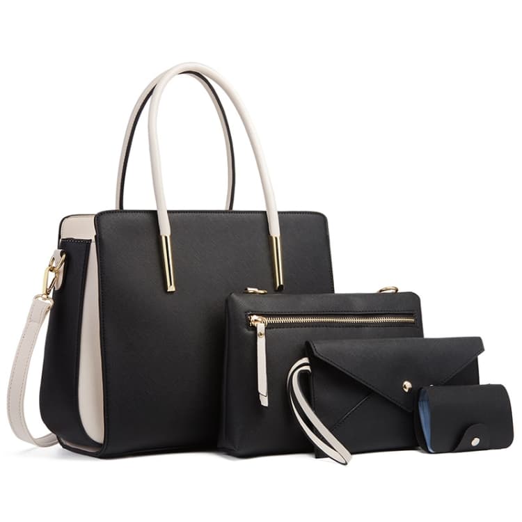 4 In 1 Fashion Color-Block Messenger Handbag Large-Capacity Bag(Black)