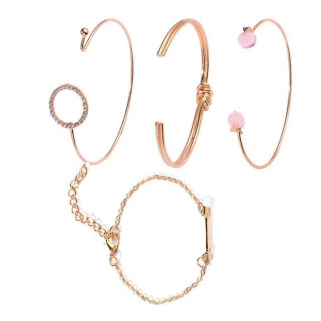 Set da 4 pezzi/freccia multistrato regolabile aperto bracciale in cristallo rotondo per donna (oro)