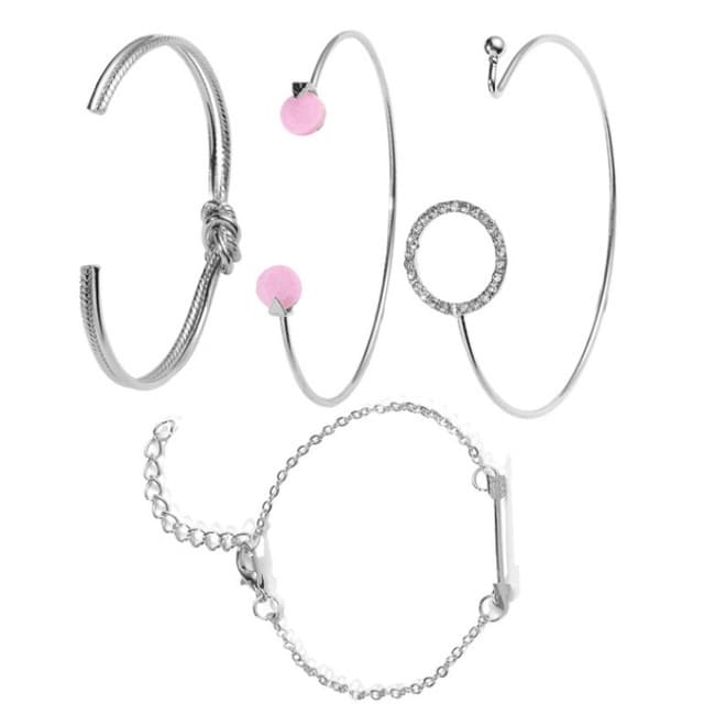 Set di 4 bracciali regolabili a freccia multistrato in cristallo rotondo per donna (argento)