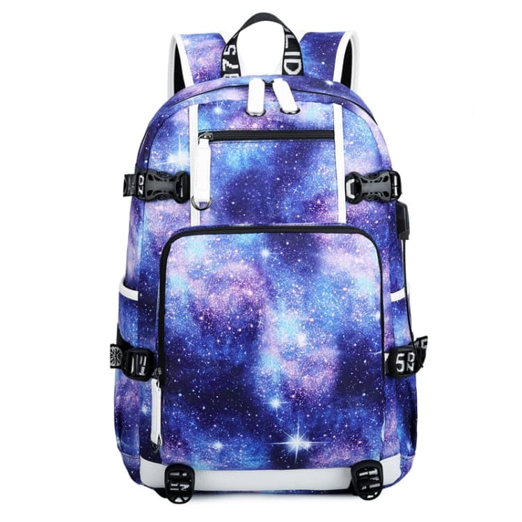 6101-4 Thermal Transfer Casual Backpack Simple Student Schoolbag(Star Blue)