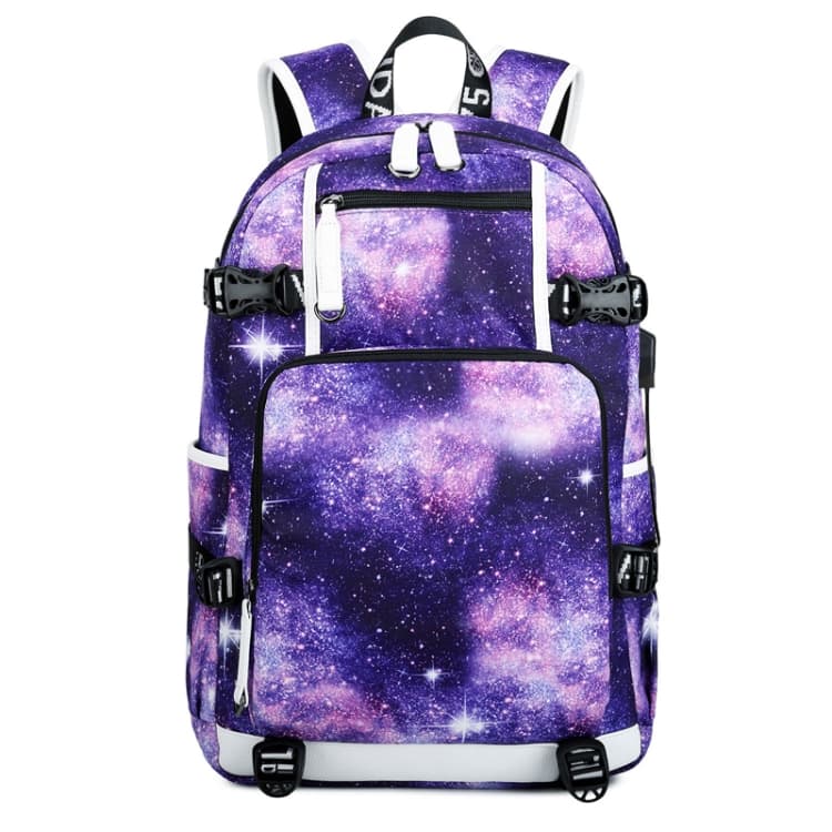 6101-4 Thermal Transfer Casual Backpack Simple Student Schoolbag(Star Purple)