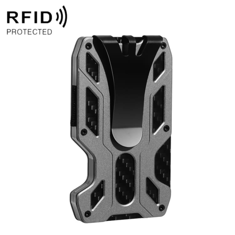 Aluminum Alloy RFID Card Holder Carbon Fiber Credit Card Wallet(Grey)