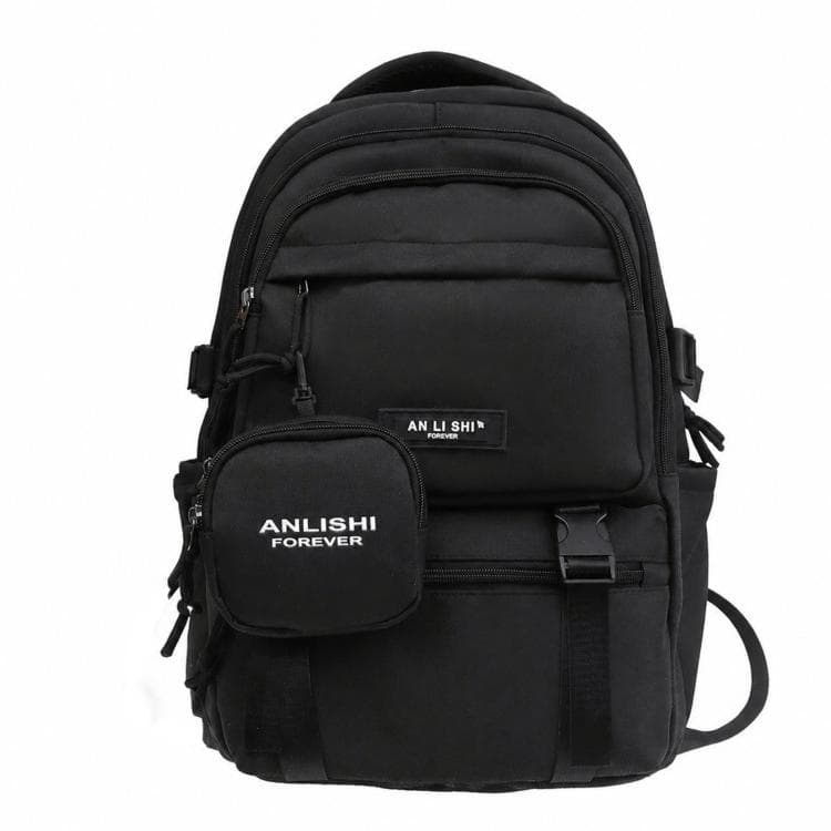 ANLISHI Aesthetic School Backpack Bookbag with Detachable Coin Pouch for Teens College Campus(Black)