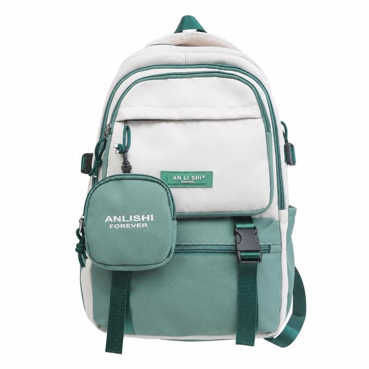 ANLISHI Aesthetic School Backpack Bookbag with Detachable Coin Pouch for Teens College Campus(Green)