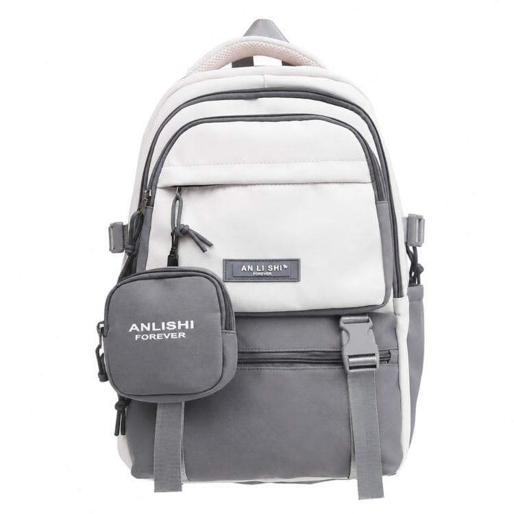 ANLISHI Aesthetic School Backpack Bookbag with Detachable Coin Pouch for Teens College Campus(Grey)