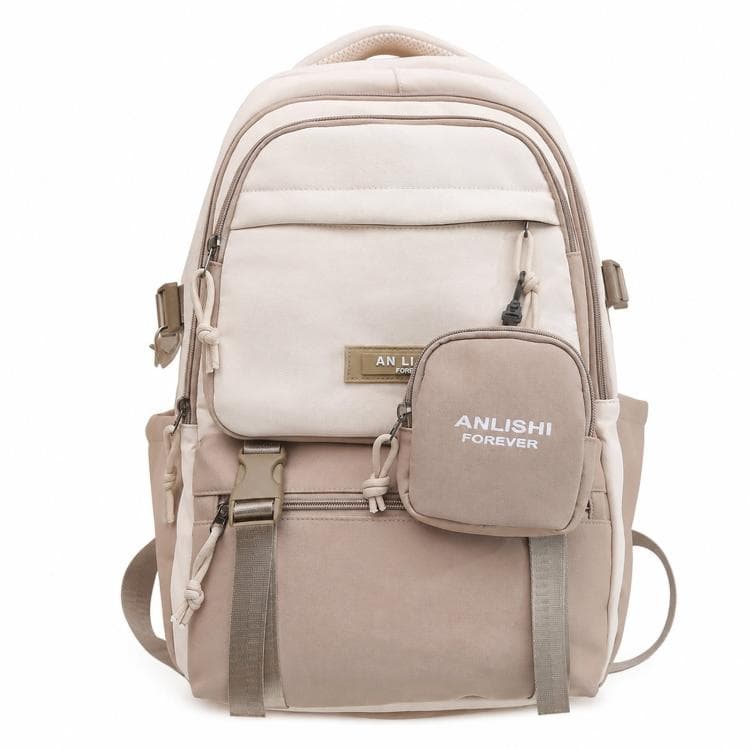 ANLISHI Aesthetic School Backpack Bookbag with Detachable Coin Pouch for Teens College Campus(Khaki)