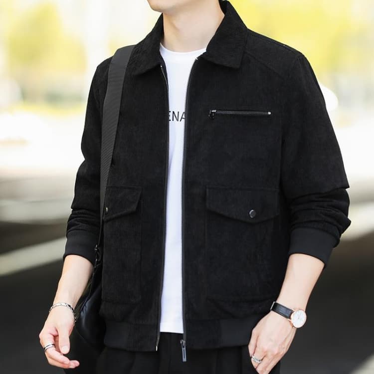 Autumn and Winter Casual Jacket Vintage Corduroy Lapel Coat, Color: Black(3XL)