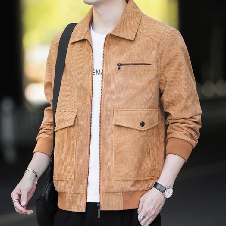 Autumn and Winter Casual Jacket Vintage Corduroy Lapel Coat, Color: Yellow(4XL)